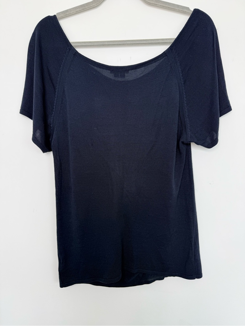 Theory Navy Draped Short Sleeve Top Size Small - Picture 3 of 8